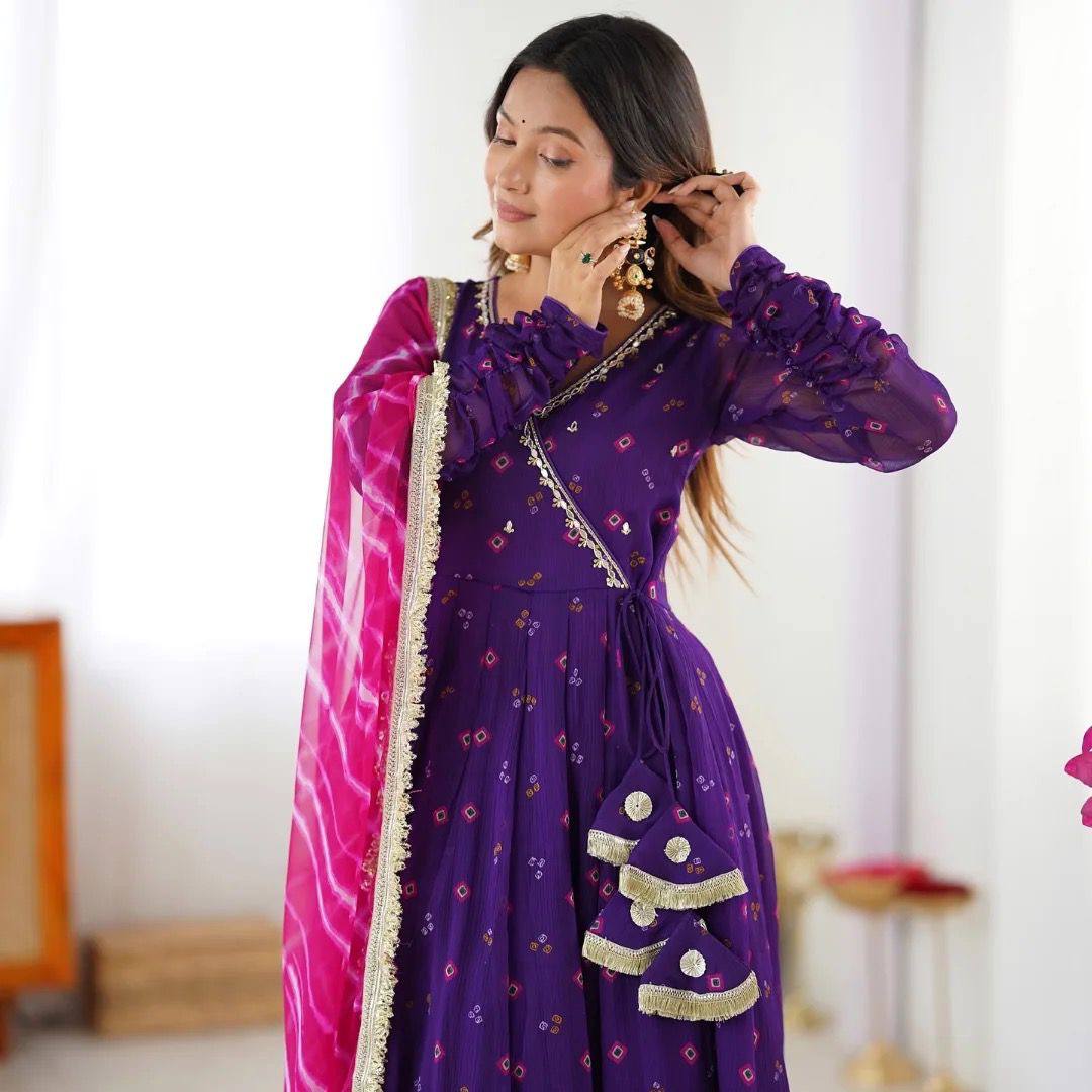 Neha's Purple Color Georgette Designer Gown Set