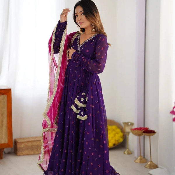 Neha's Purple Color Georgette Designer Gown Set