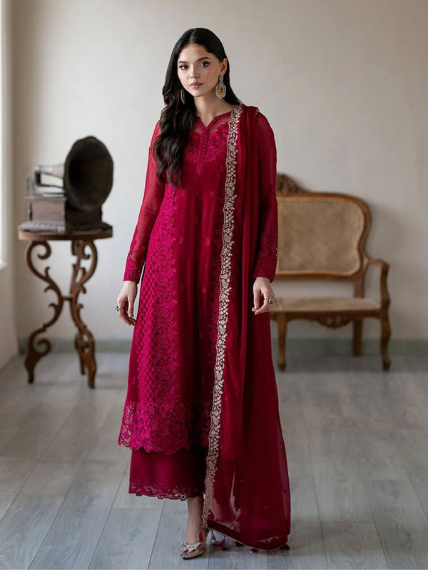 Gorgeous Maroon Color Embroidered Designer Palazzo Suit