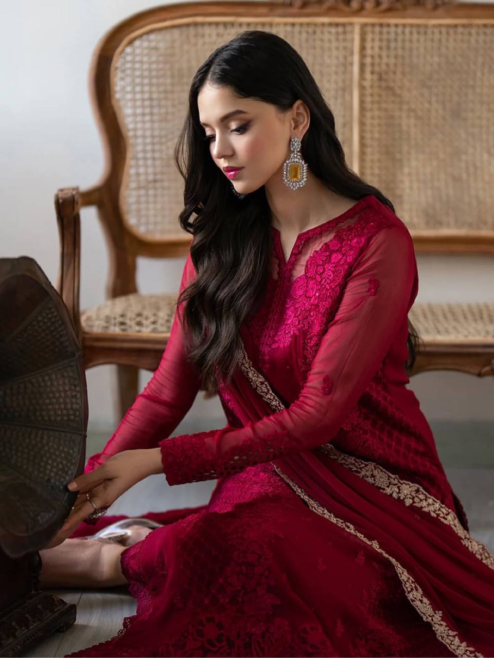 Gorgeous Maroon Color Embroidered Designer Palazzo Suit