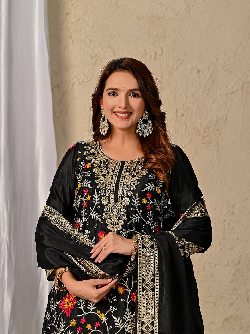 Wedding Wear Black Color Embroidered Designer Sharara Suit