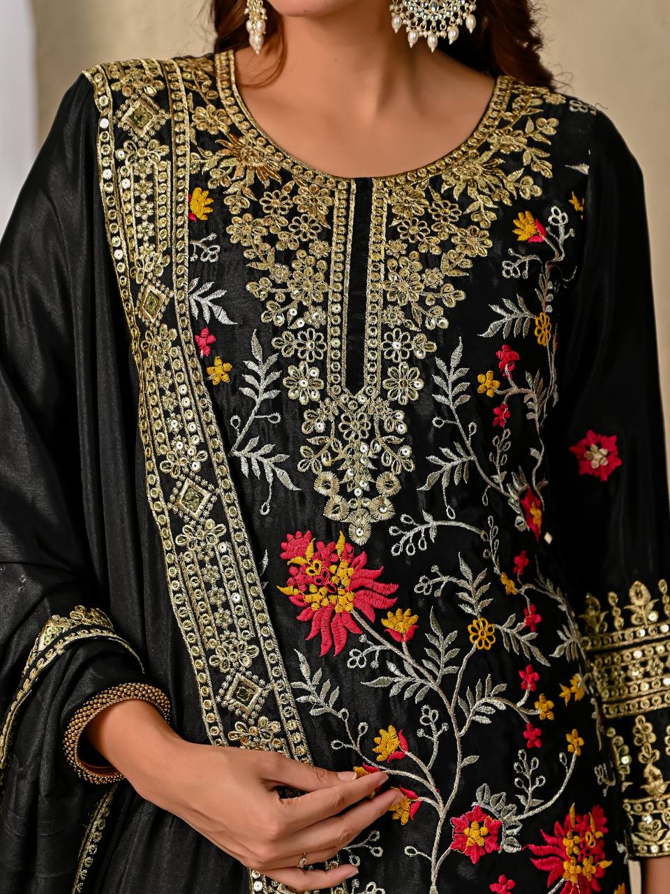 Wedding Wear Black Color Embroidered Designer Sharara Suit