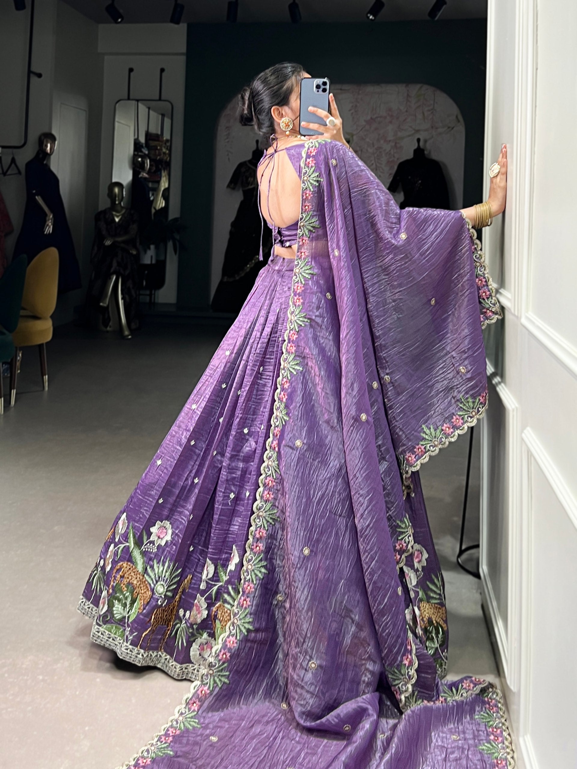 Classic Lavender Color Gold Crush With Sequins And Thread Embroidery Work Lehenga Choli