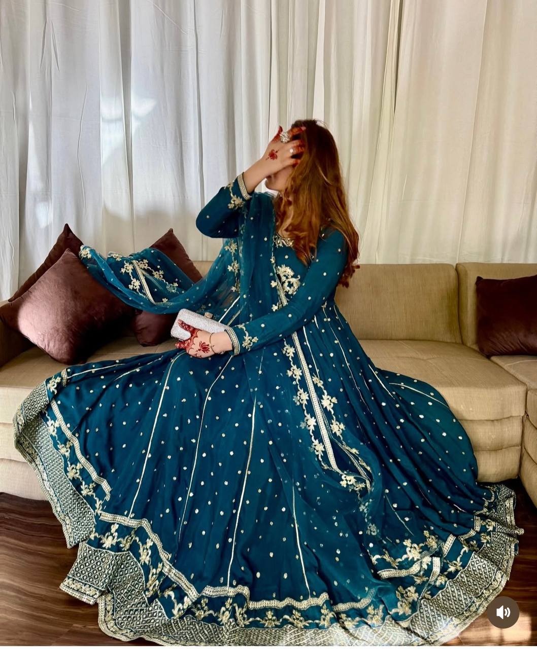 Alluring Teal Blue Color Designer Anarkali Suit