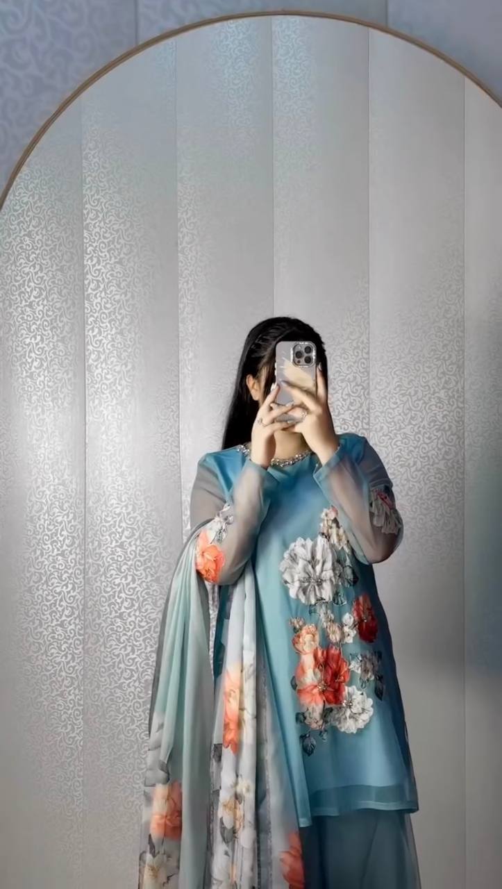 Part Wear Digital Print And Real Khatali Handwork Palazzo Suit