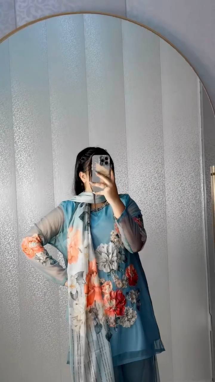 Part Wear Digital Print And Real Khatali Handwork Palazzo Suit