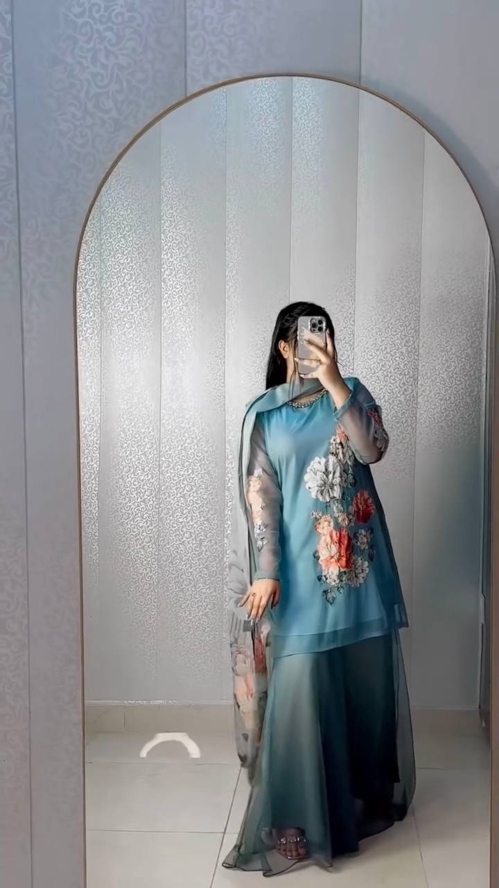 Part Wear Digital Print And Real Khatali Handwork Palazzo Suit