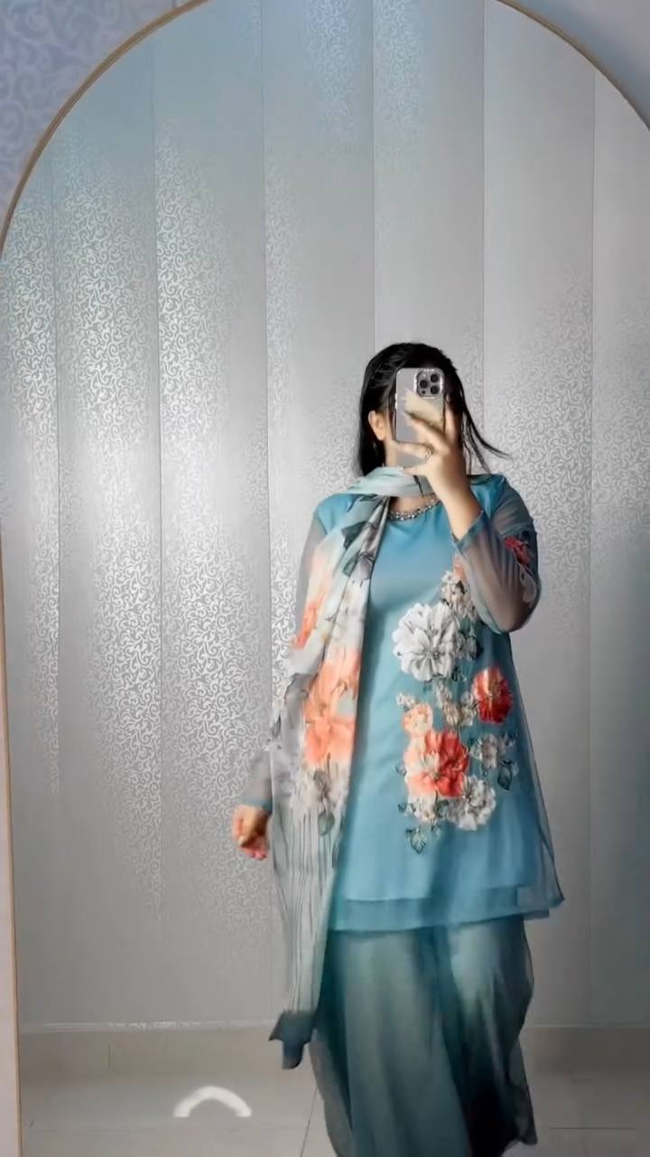 Part Wear Digital Print And Real Khatali Handwork Palazzo Suit