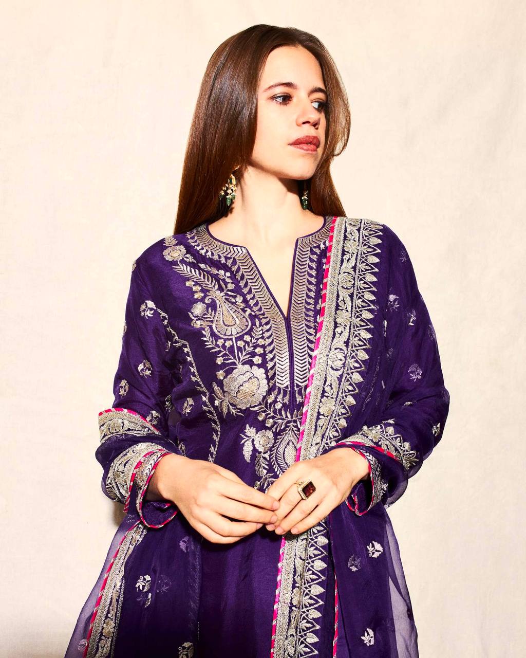 Ravishing Purple Color Pure Chinon Silk With Embroidery Coding Sequence Work Palazzo Suit
