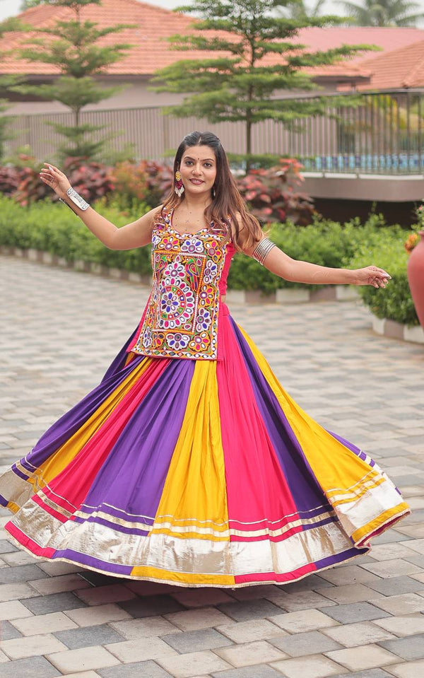 Navratri Wear Multi Color Gamathi Work With Real Mirror Work Lehenga Choli