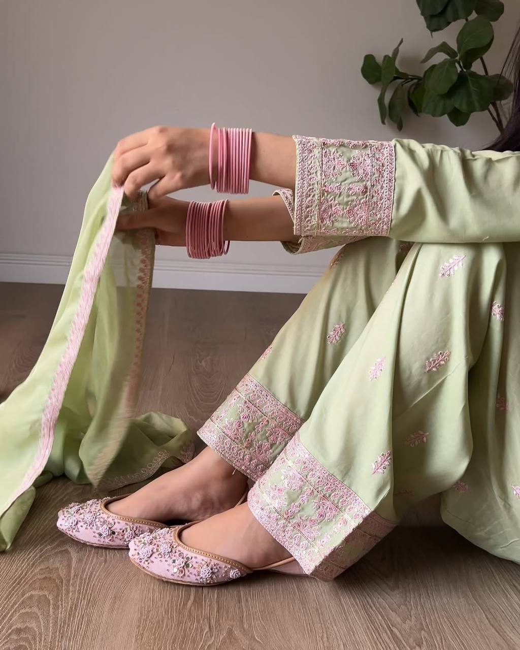 Beautiful Pista Color Embroidered Designer Salwar Suit