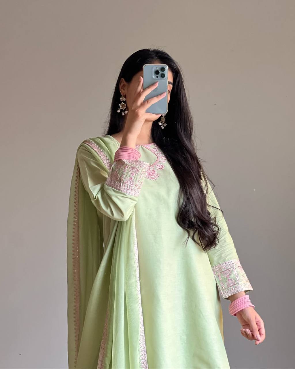 Beautiful Pista Color Embroidered Designer Salwar Suit