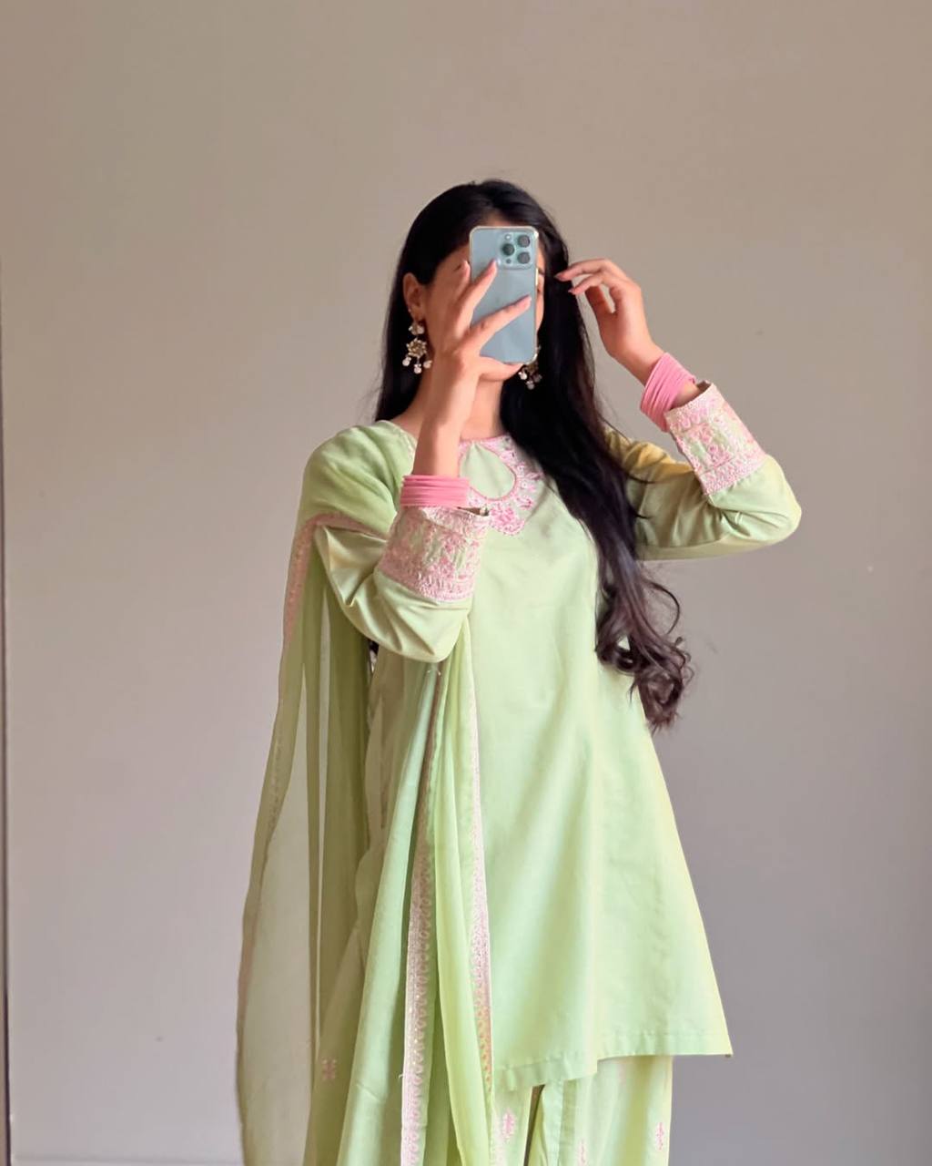 Beautiful Pista Color Embroidered Designer Salwar Suit