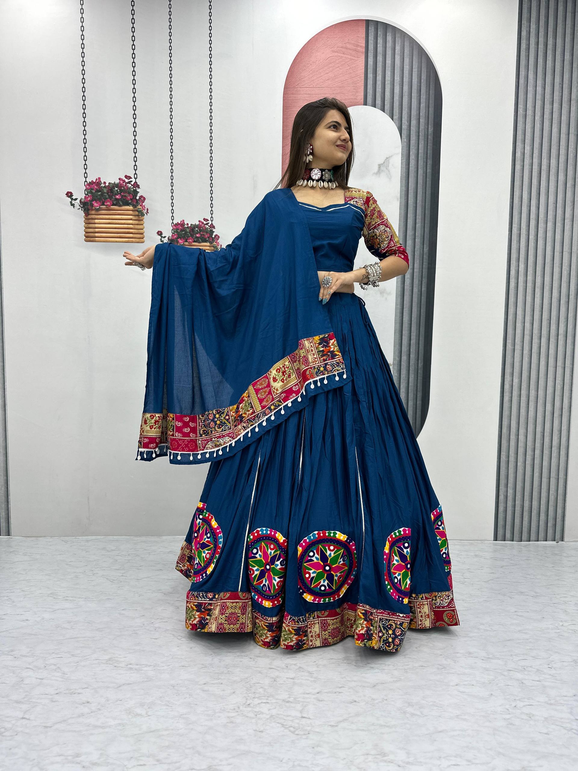 Navratri Special Navy Blue Color Pure Cotton Lehenga Choli