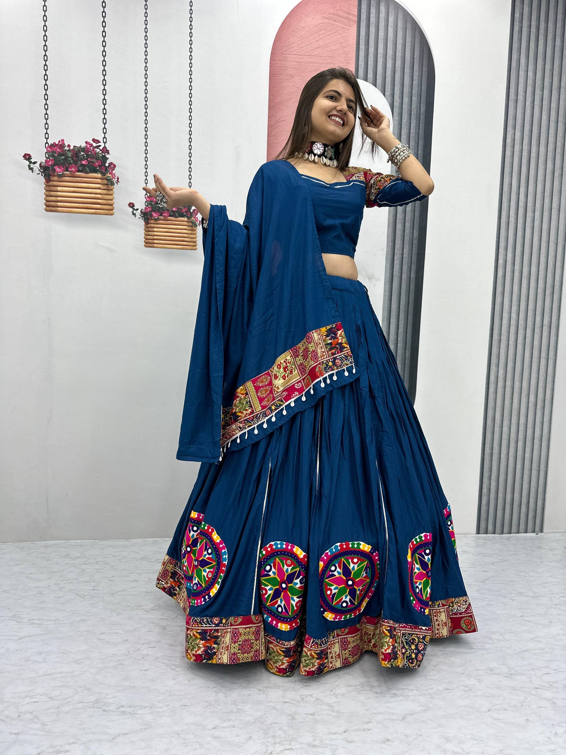 Navratri Special Navy Blue Color Pure Cotton Lehenga Choli