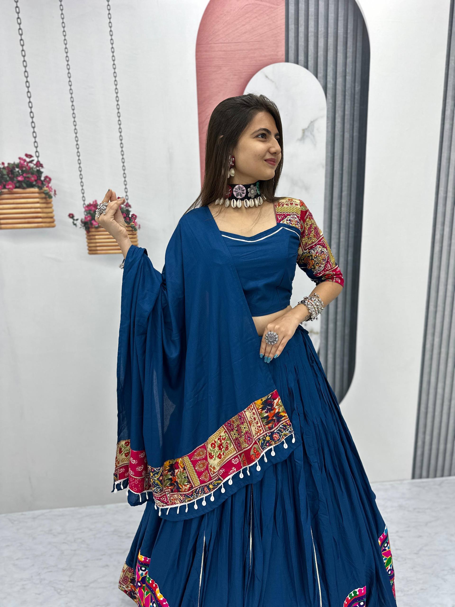 Navratri Special Navy Blue Color Pure Cotton Lehenga Choli