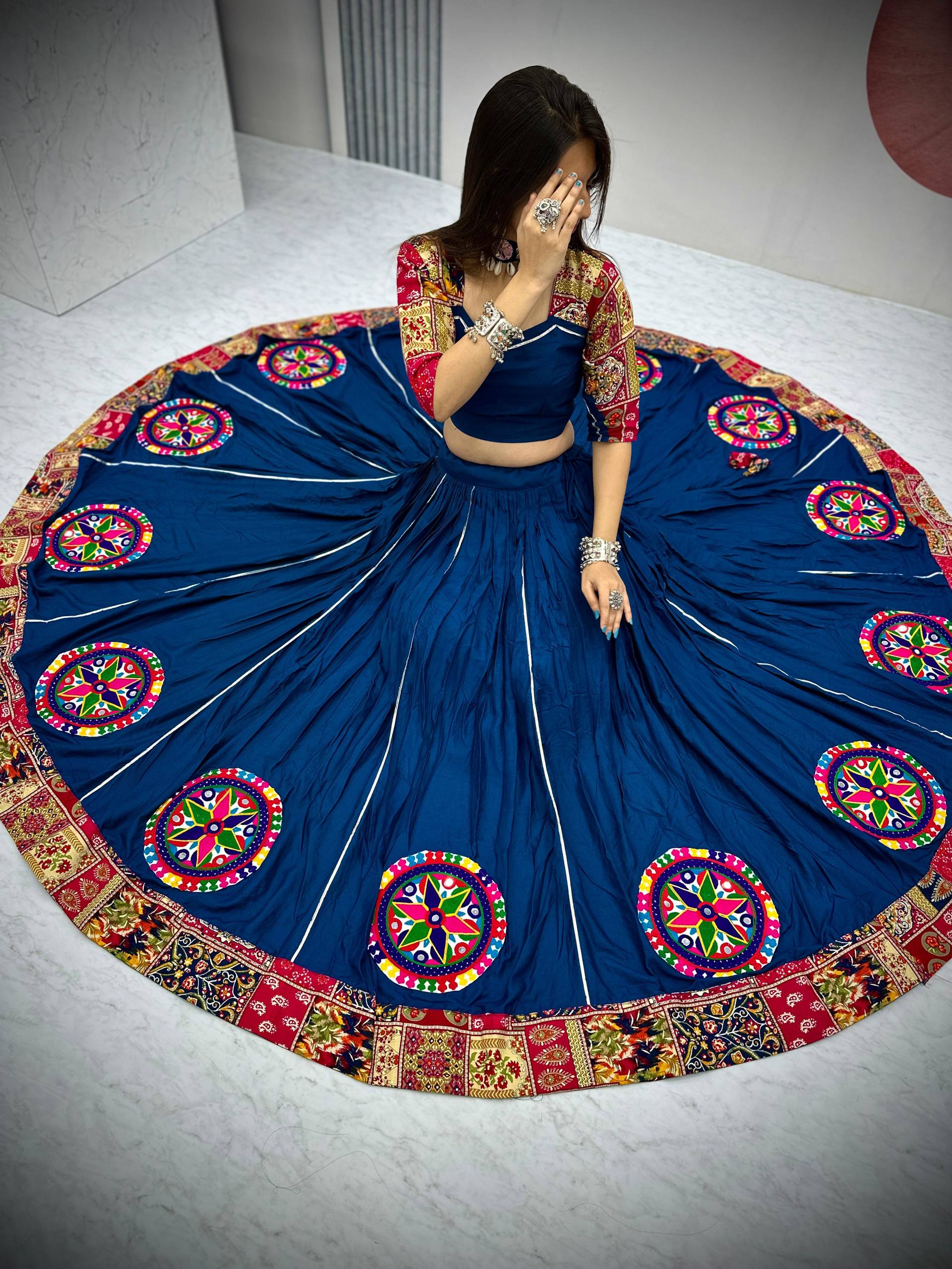 Navratri Special Navy Blue Color Pure Cotton Lehenga Choli