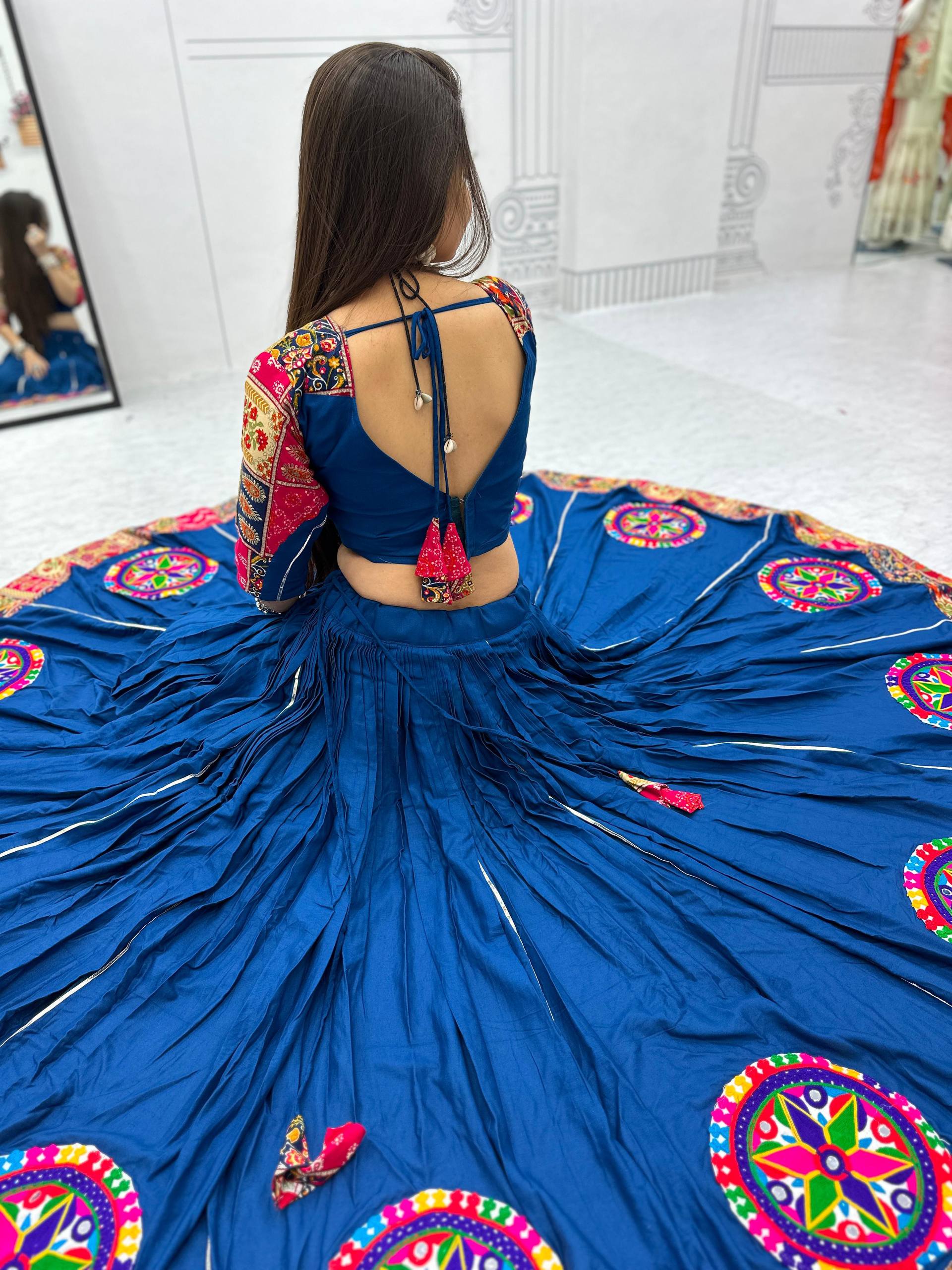 Navratri Special Navy Blue Color Pure Cotton Lehenga Choli