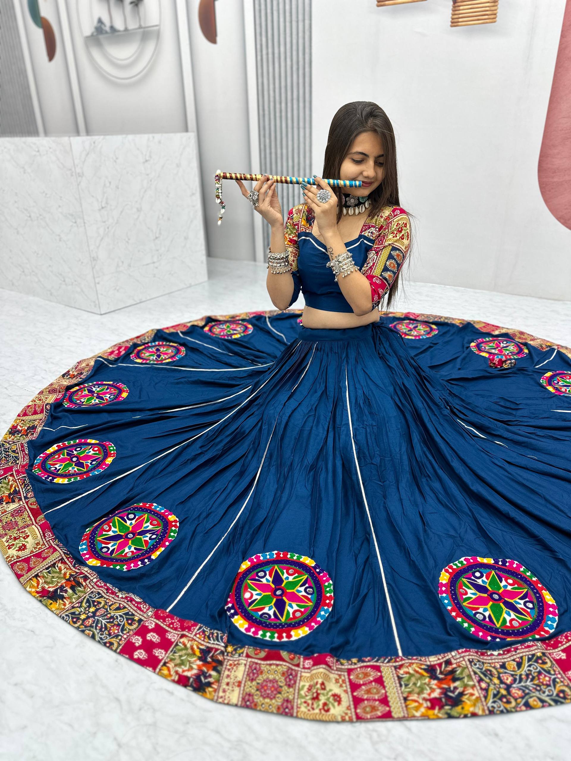 Navratri Special Navy Blue Color Pure Cotton Lehenga Choli