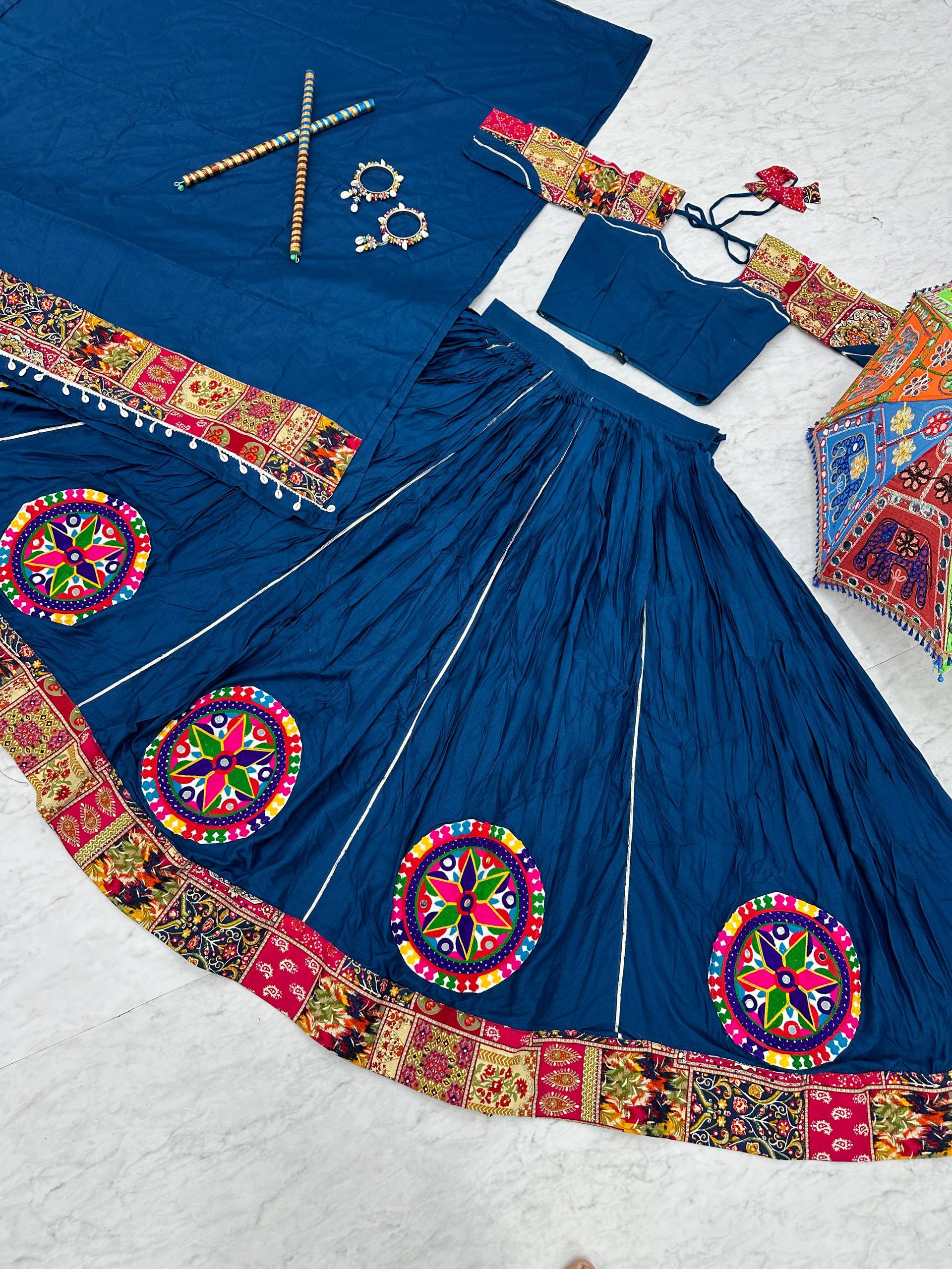 Navratri Special Navy Blue Color Pure Cotton Lehenga Choli