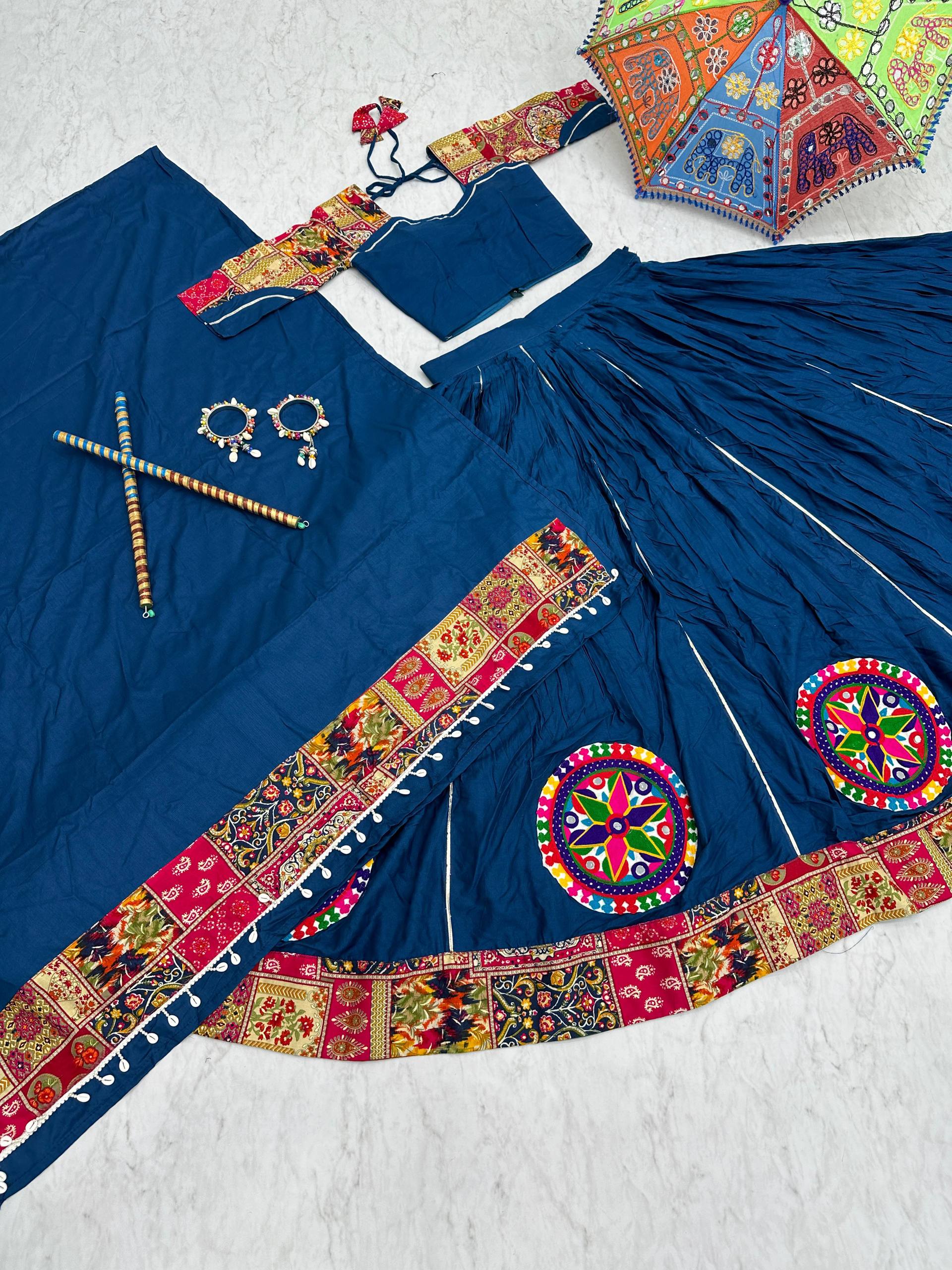 Navratri Special Navy Blue Color Pure Cotton Lehenga Choli