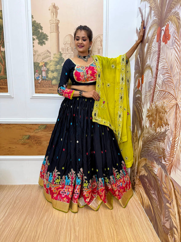 Garba Night Wear Black Color Embroidery Ready To Wear Lehenga Set