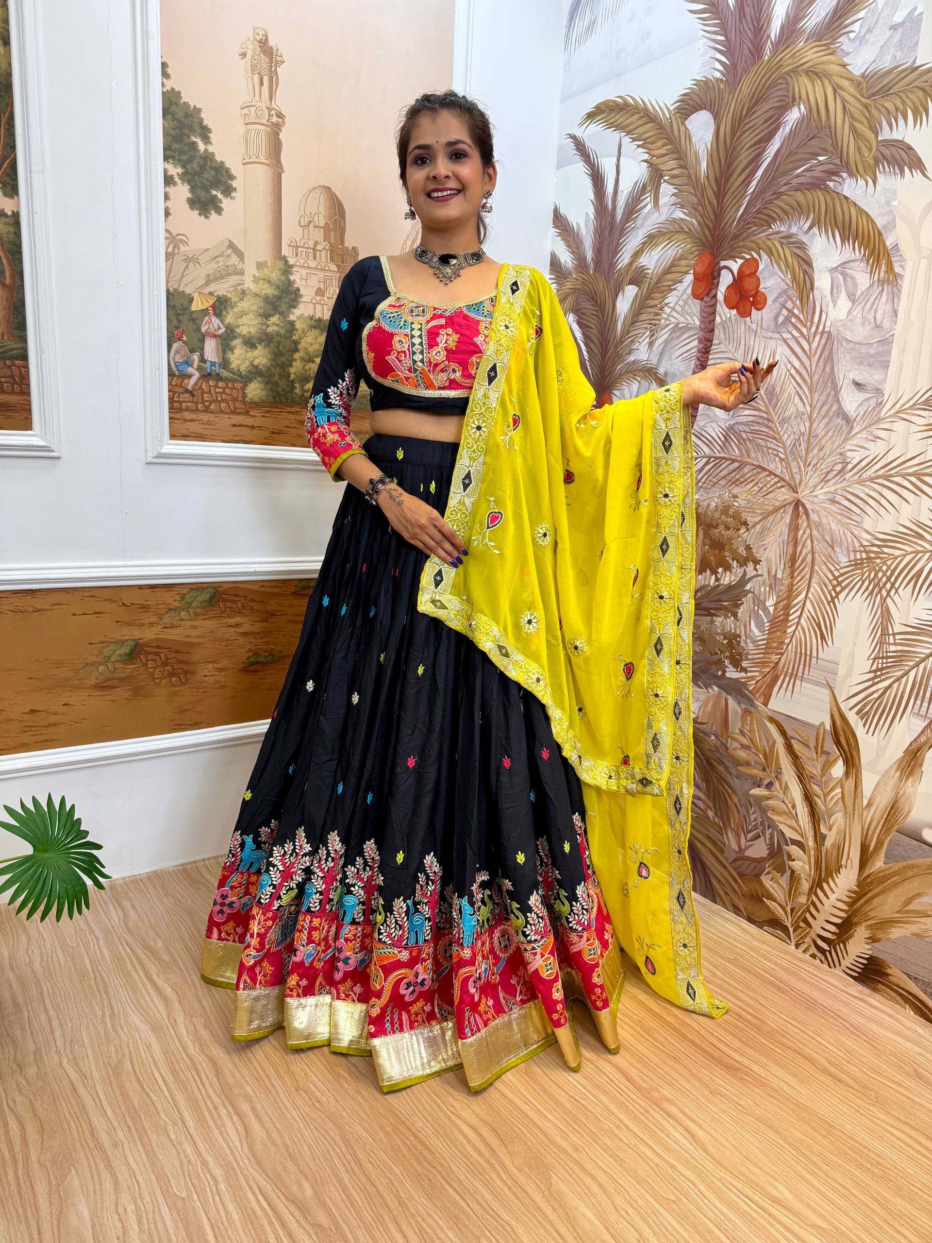 Garba Night Wear Black Color Embroidery Ready To Wear Lehenga Set