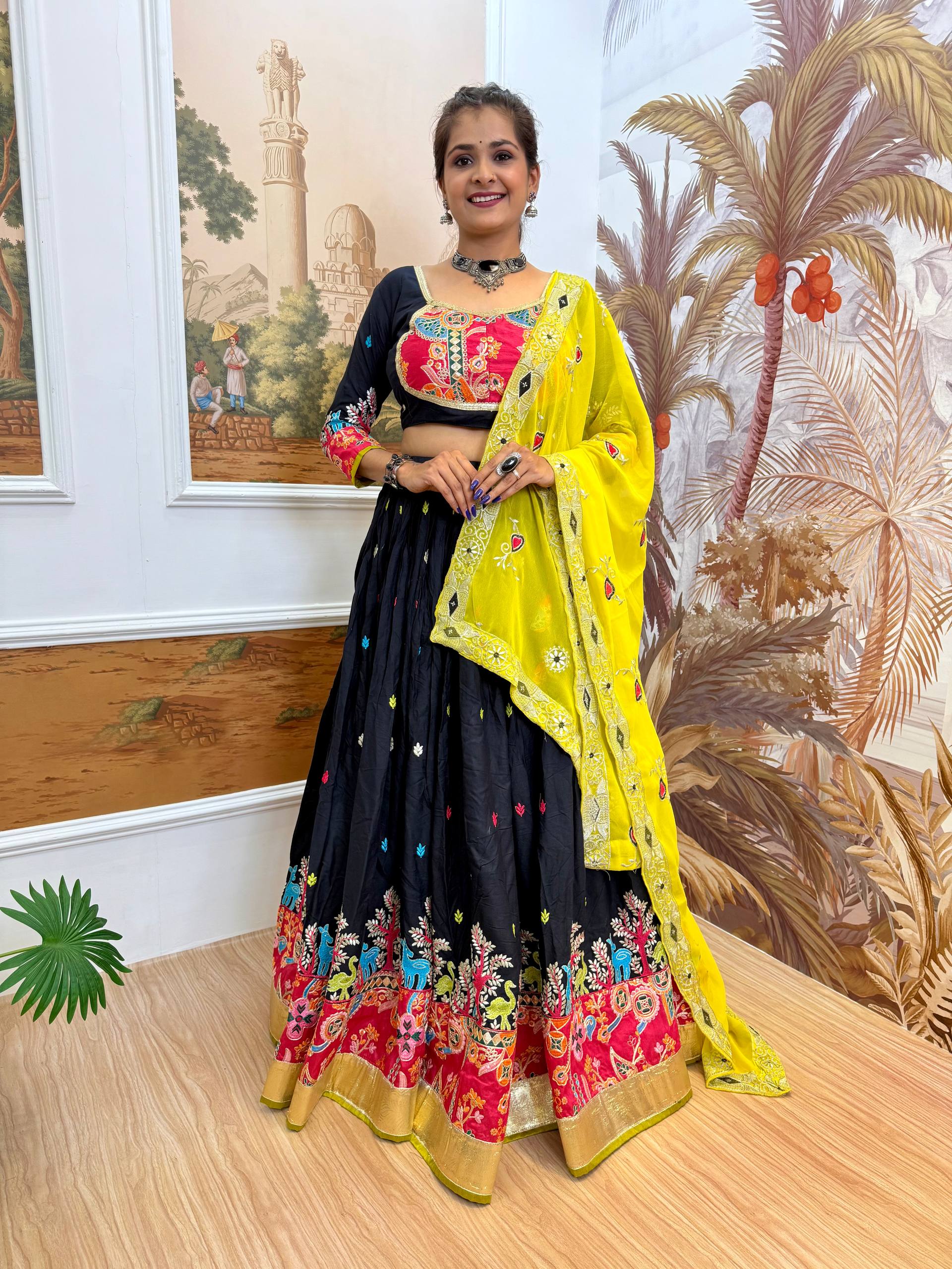 Garba Night Wear Black Color Embroidery Ready To Wear Lehenga Set