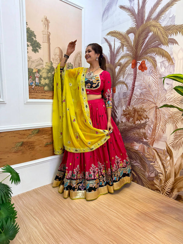 Garba Night Wear Red Color Embroidery Ready To Wear Lehenga Set