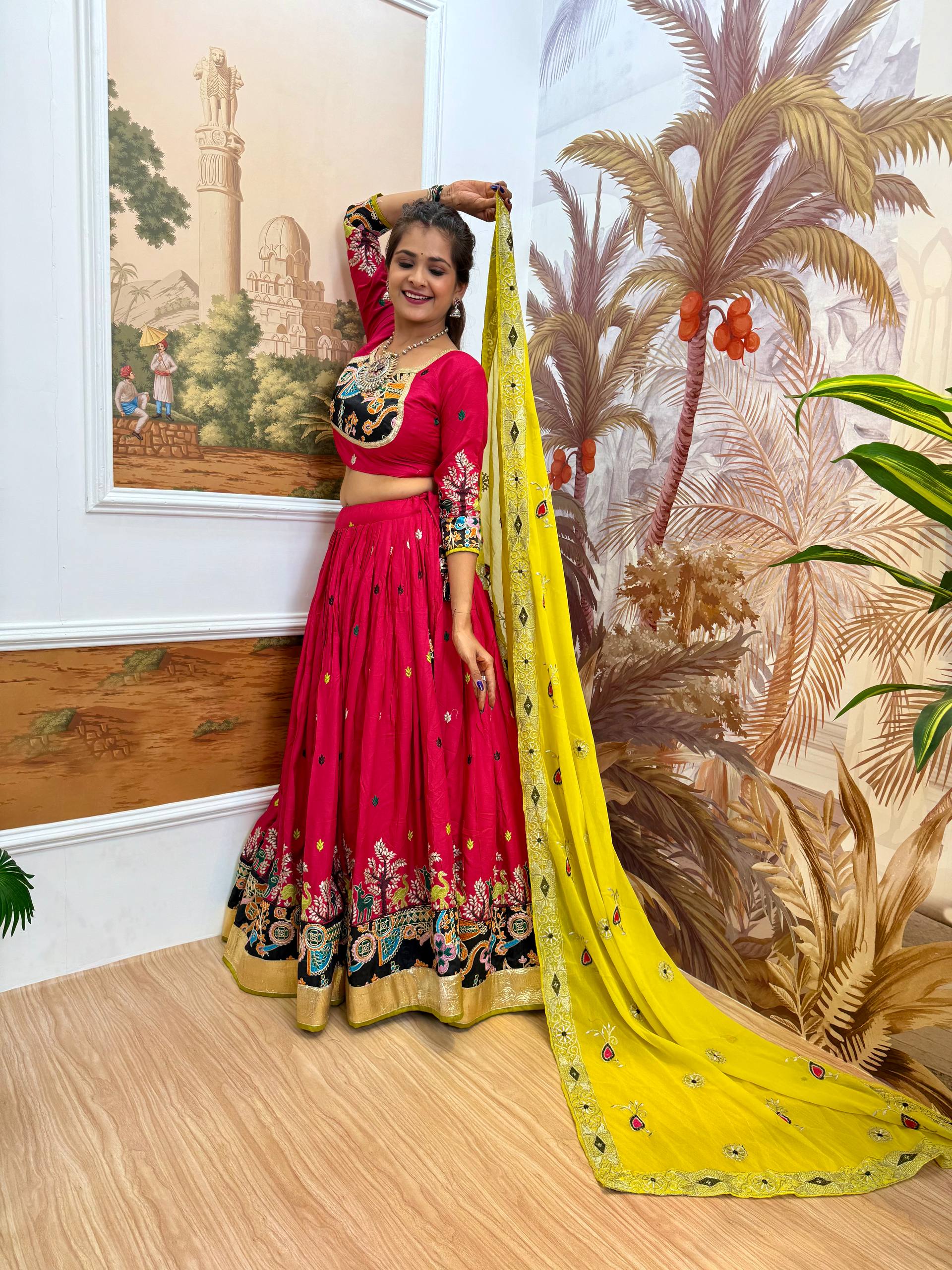 Garba Night Wear Red Color Embroidery Ready To Wear Lehenga Set