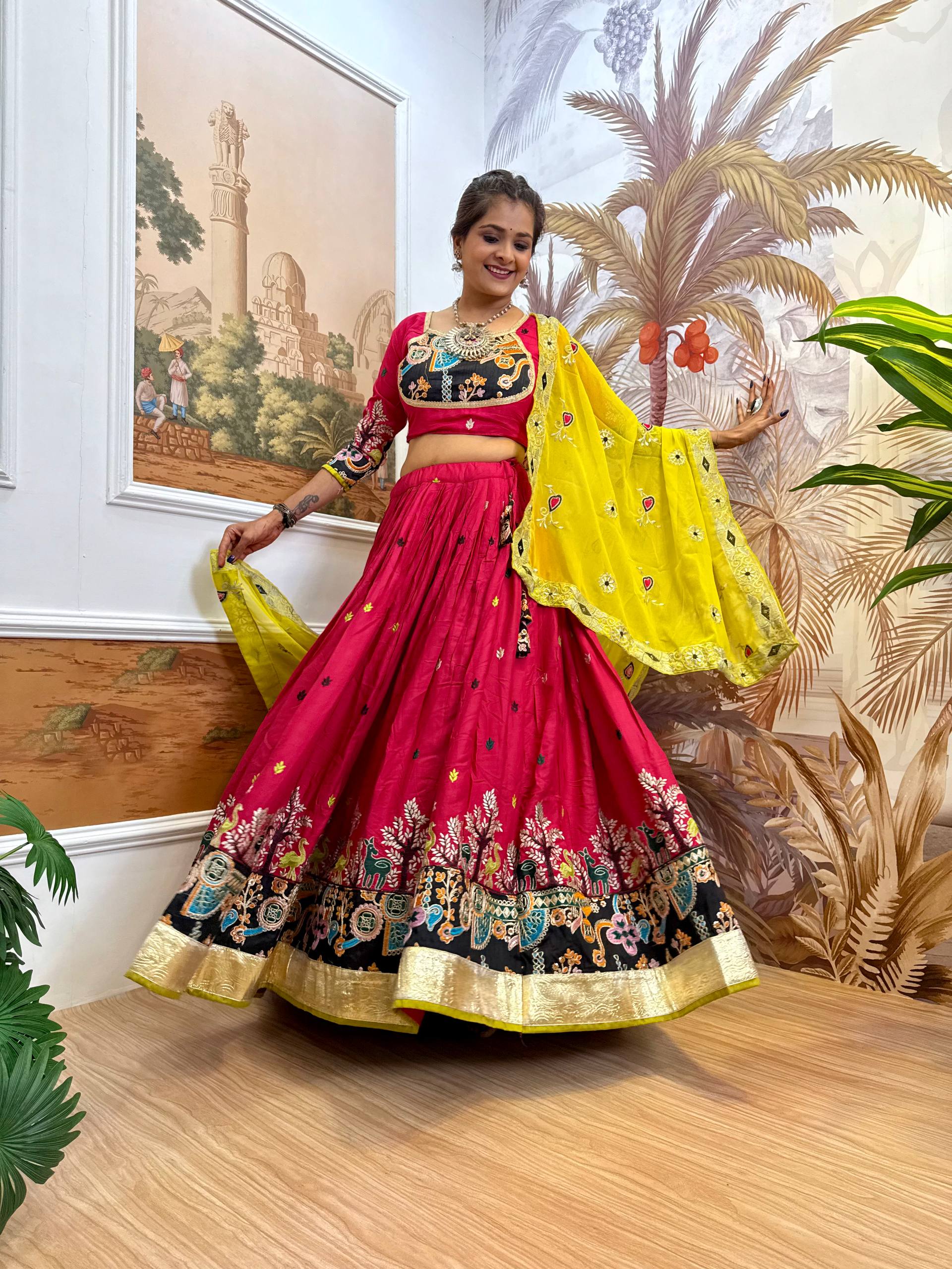 Garba Night Wear Red Color Embroidery Ready To Wear Lehenga Set