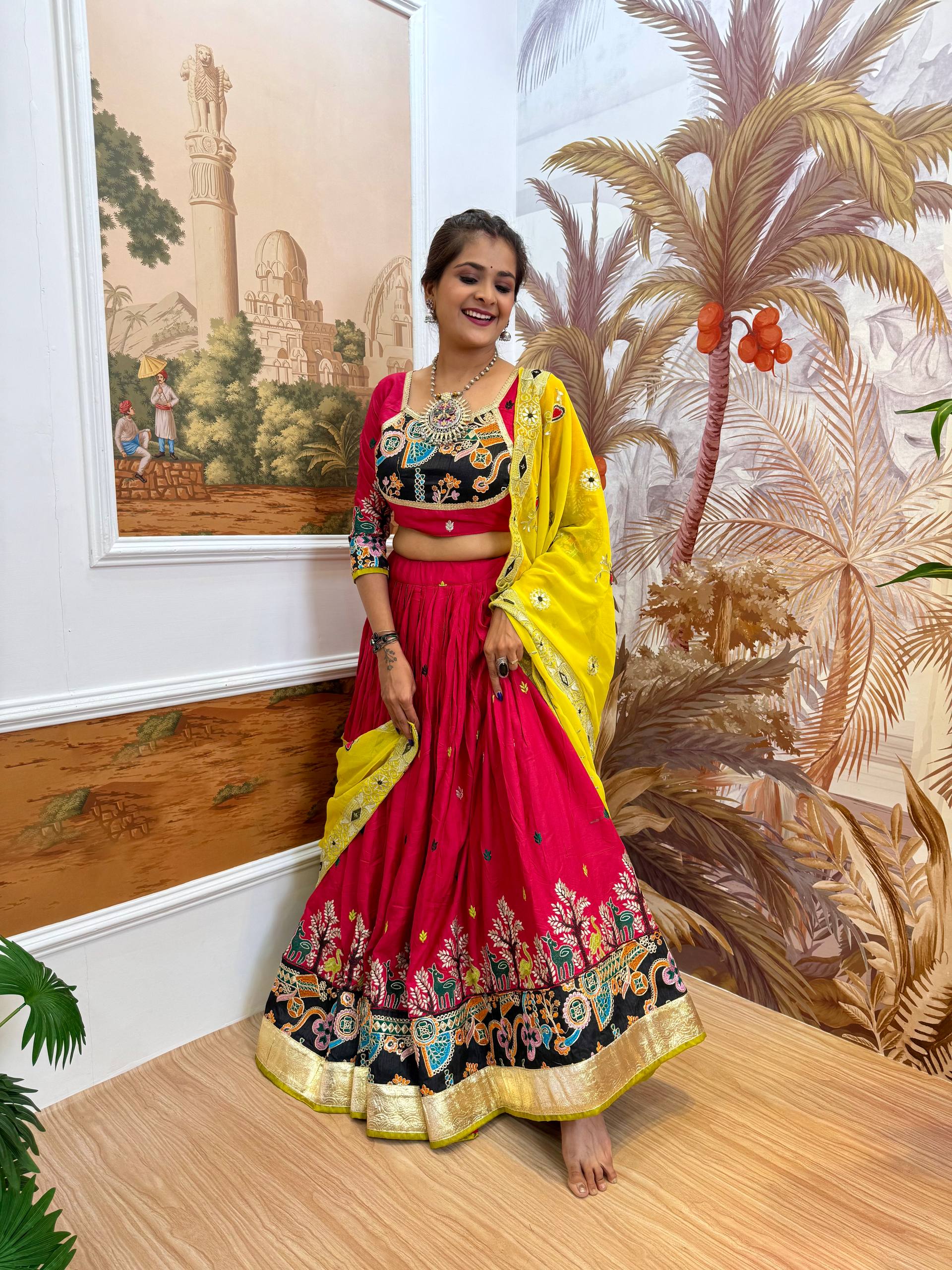 Garba Night Wear Red Color Embroidery Ready To Wear Lehenga Set