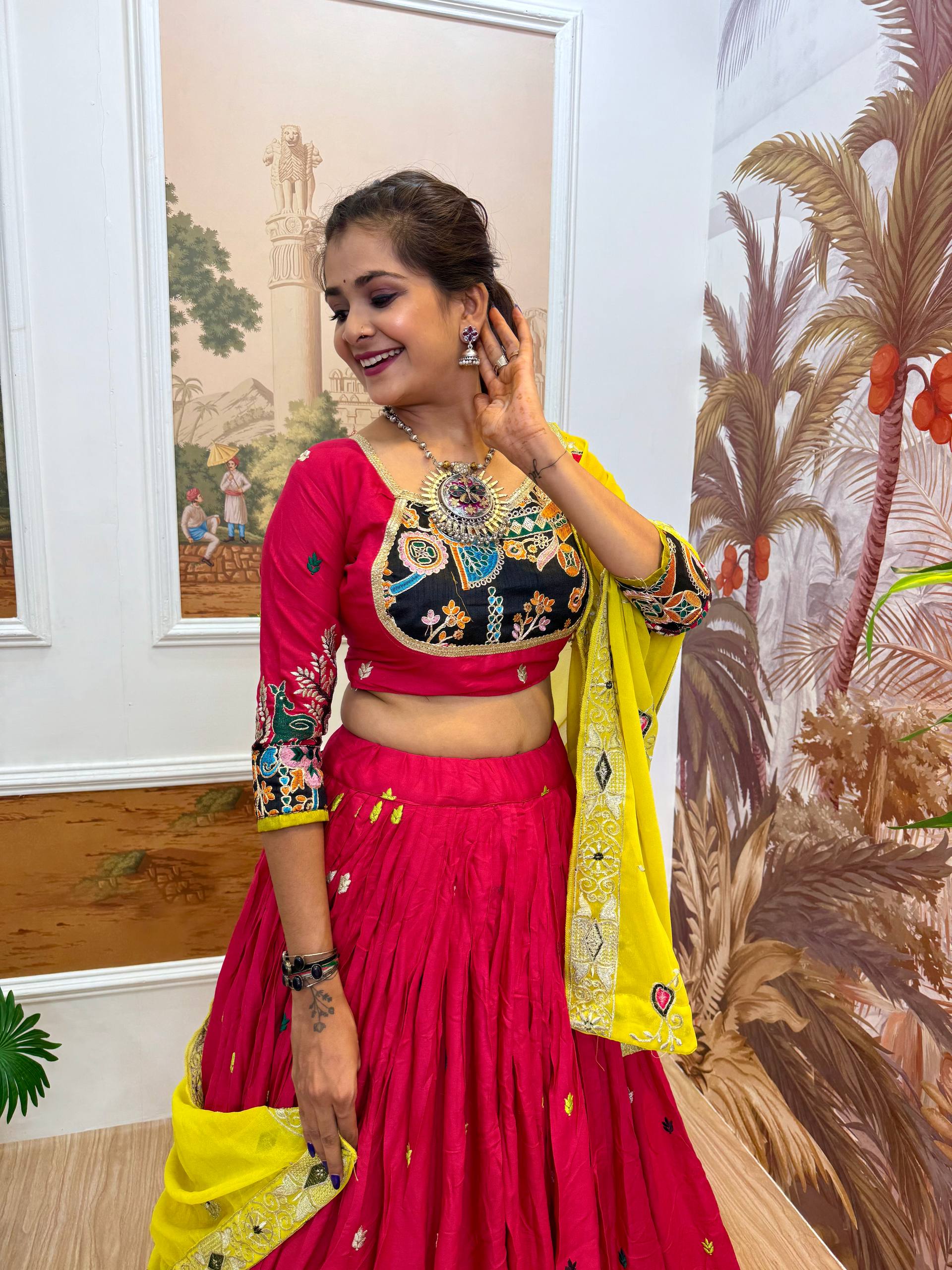 Garba Night Wear Red Color Embroidery Ready To Wear Lehenga Set