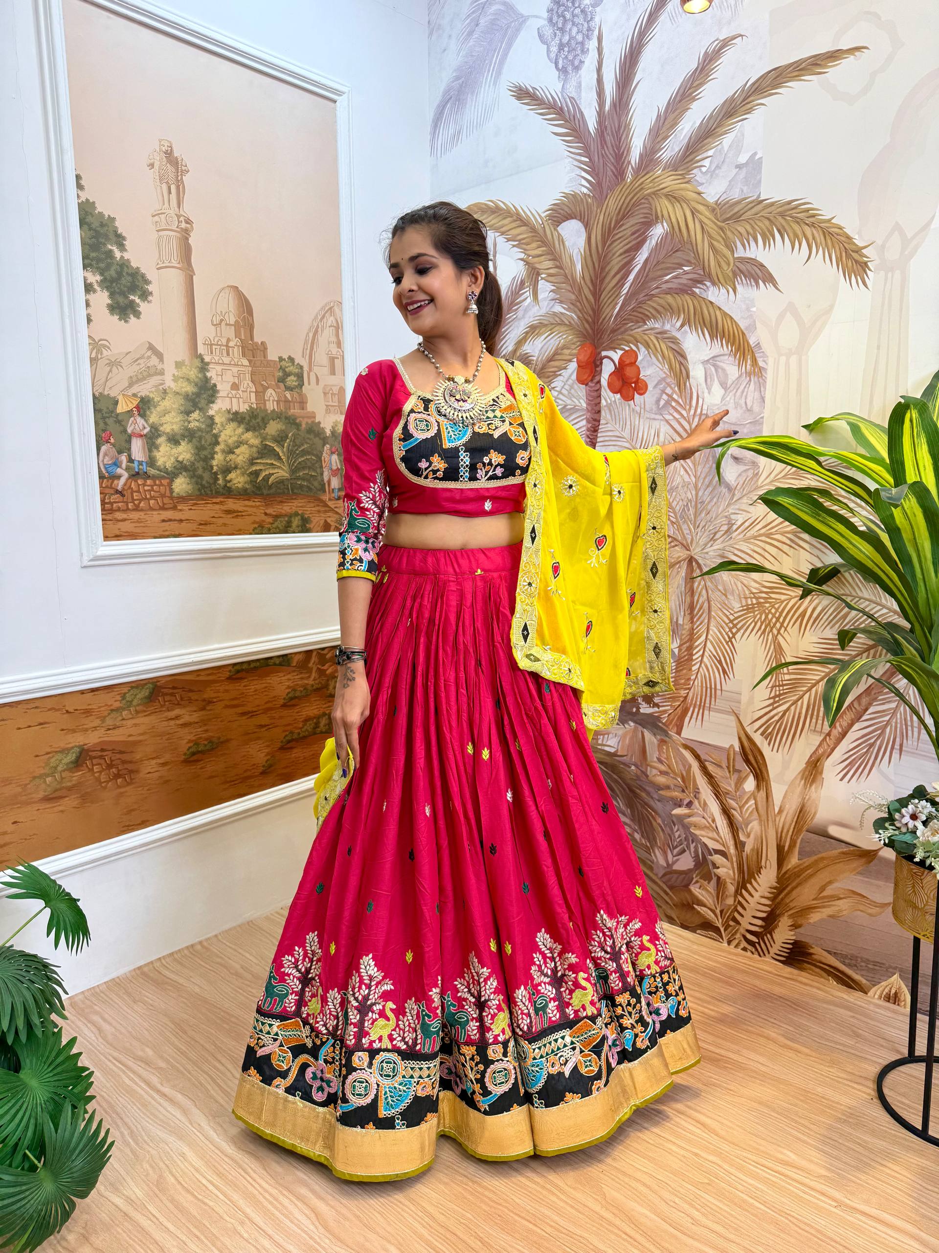 Garba Night Wear Red Color Embroidery Ready To Wear Lehenga Set