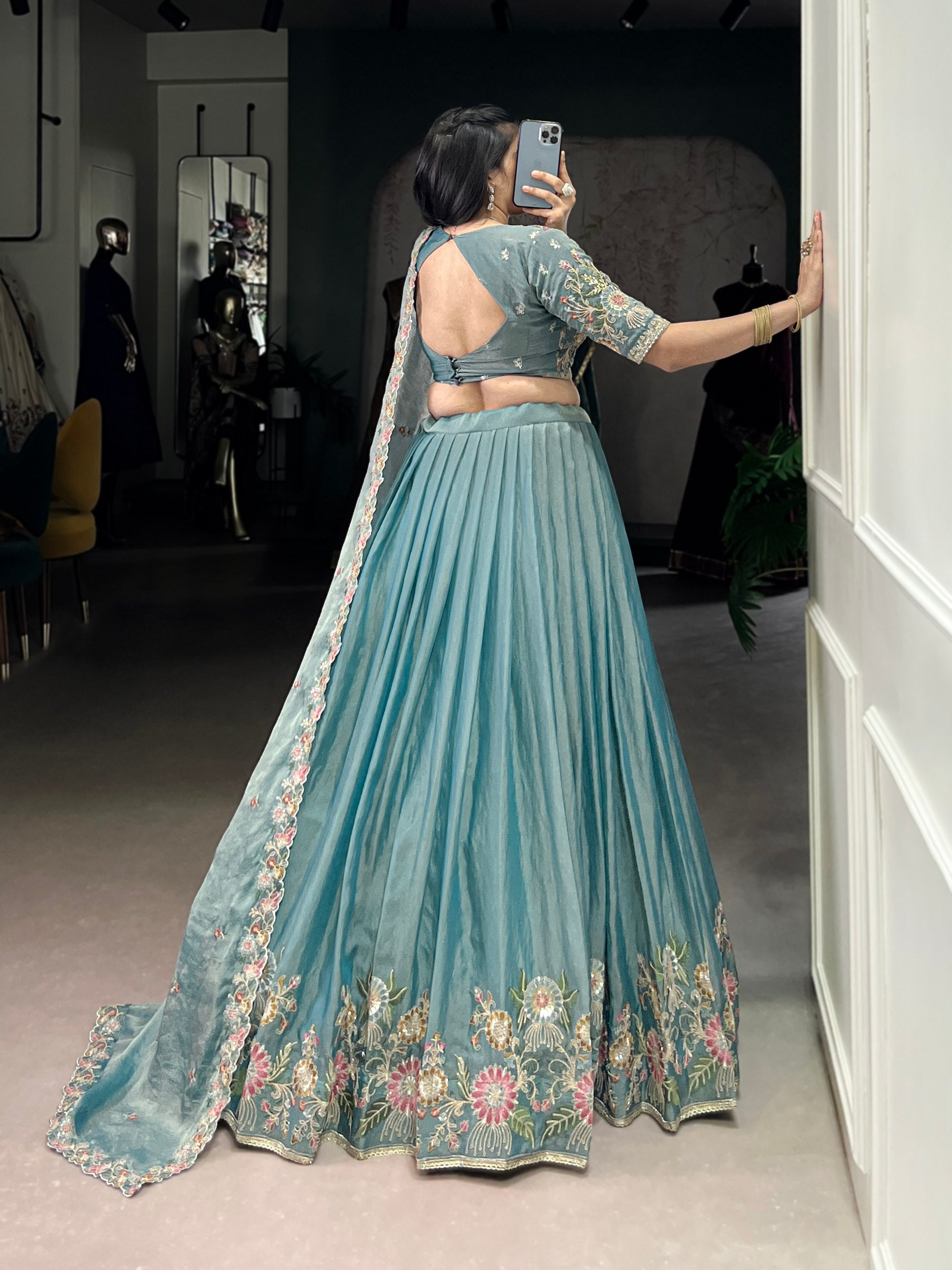 Engagement Wear Light Green Color Zari Shimmer Designer Lehenga Choli