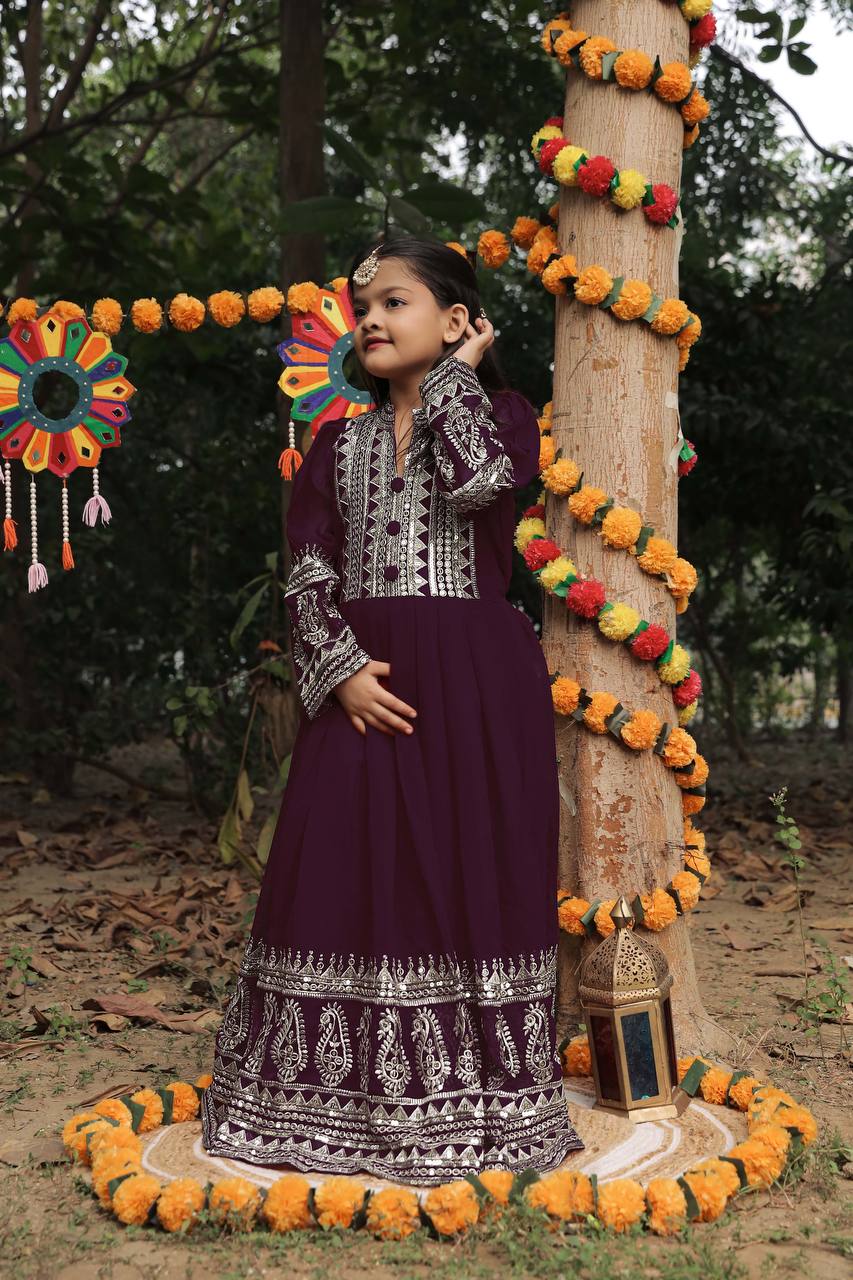 Designer Sequence Embroidered Brown Color Gown Set