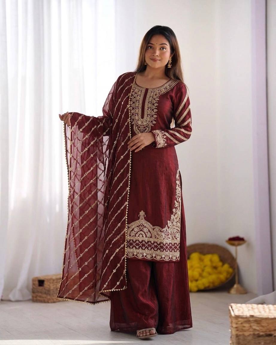Arti Chauhan Wear Maroon Color Beads Embroidered Silk Sharara Siut ...