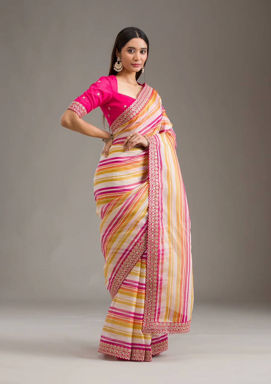 Gorgeous Pink Color Laheriya Designer Saree