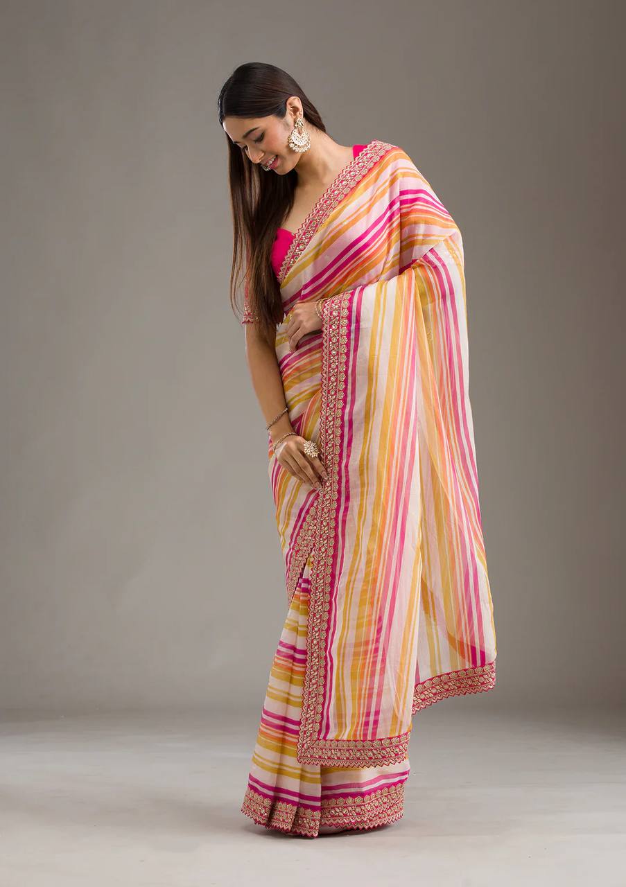 Gorgeous Pink Color Laheriya Designer Saree