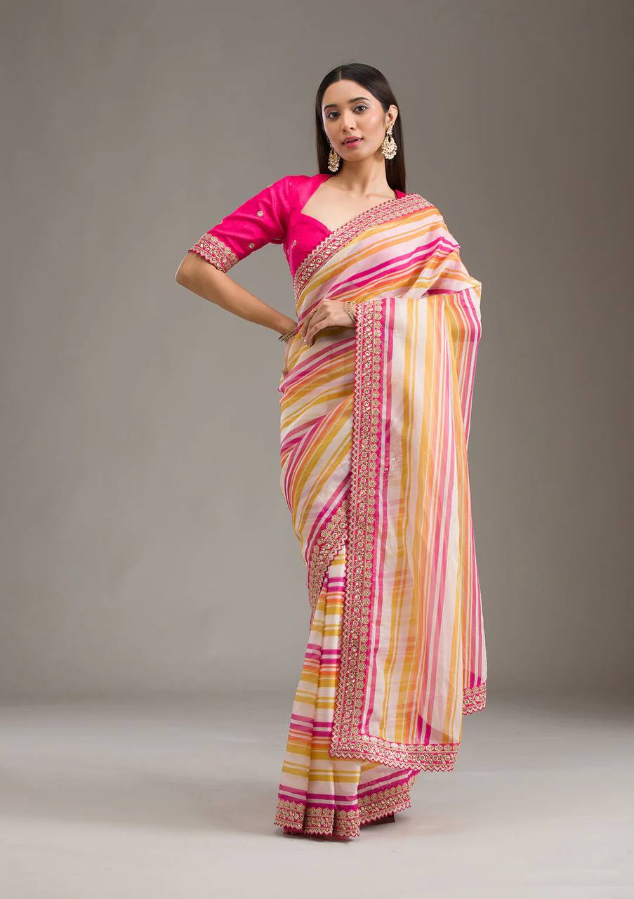 Gorgeous Pink Color Laheriya Designer Saree