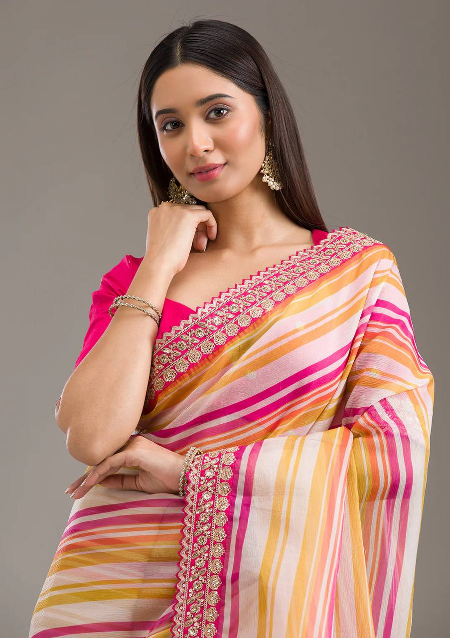 Gorgeous Pink Color Laheriya Designer Saree