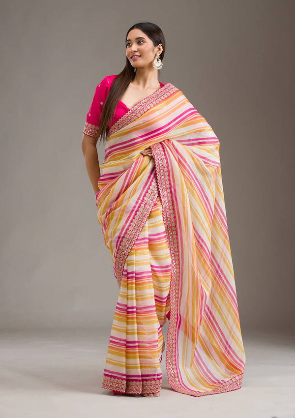 Gorgeous Pink Color Laheriya Designer Saree