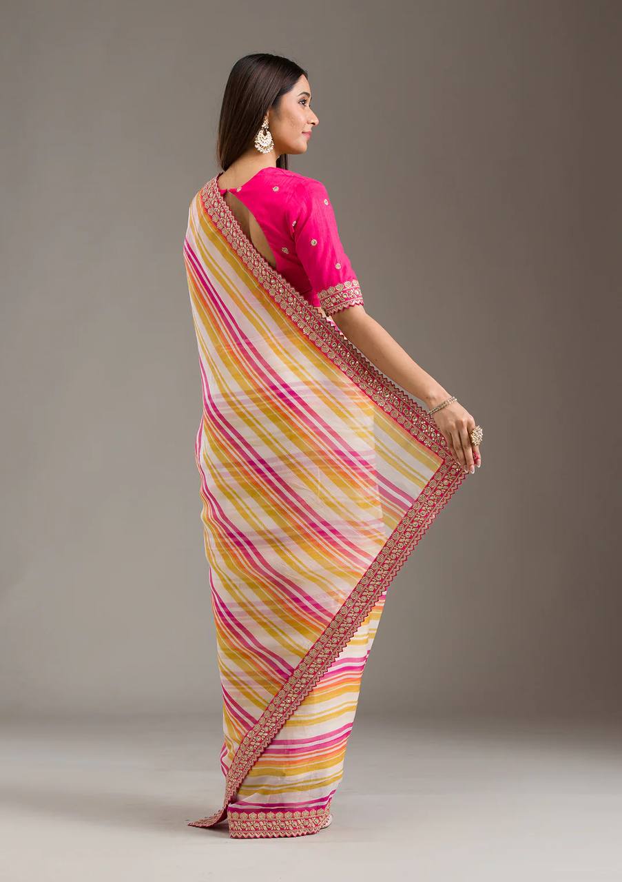 Gorgeous Pink Color Laheriya Designer Saree
