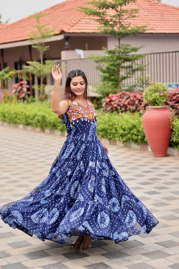 Navratri Special Blue Color Gamathi Work Gown