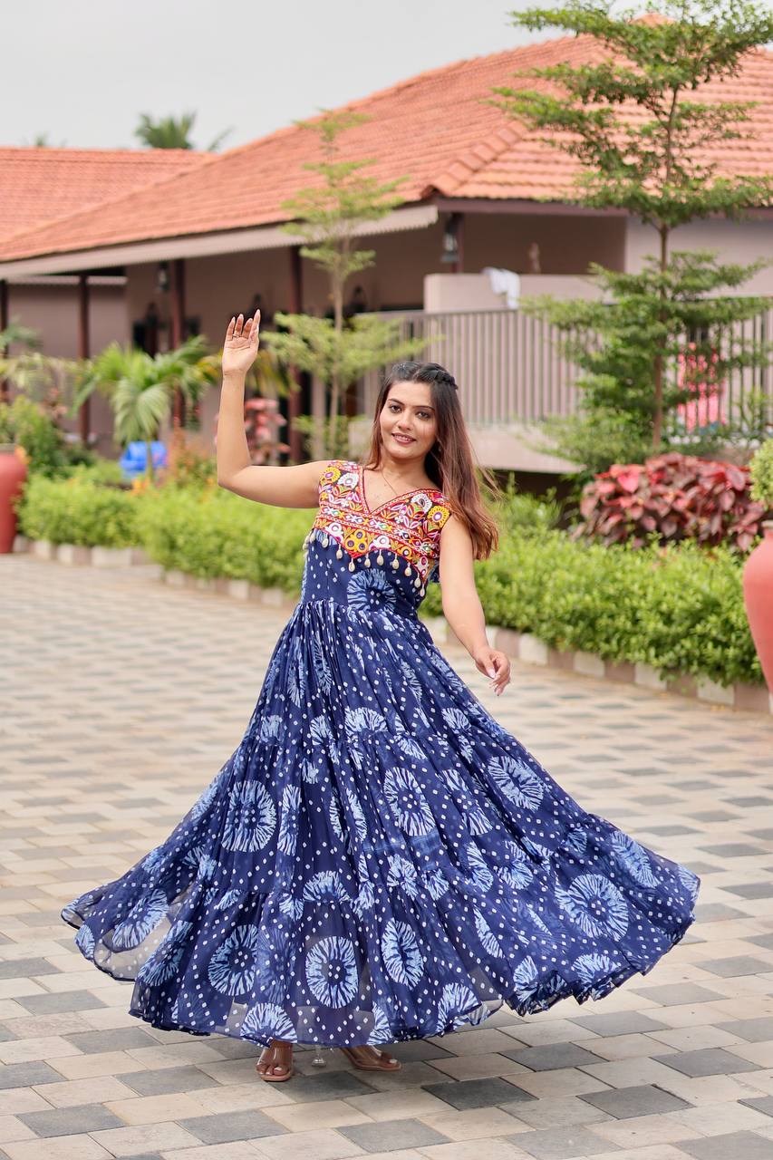 Navratri Special Blue Color Gamathi Work Gown