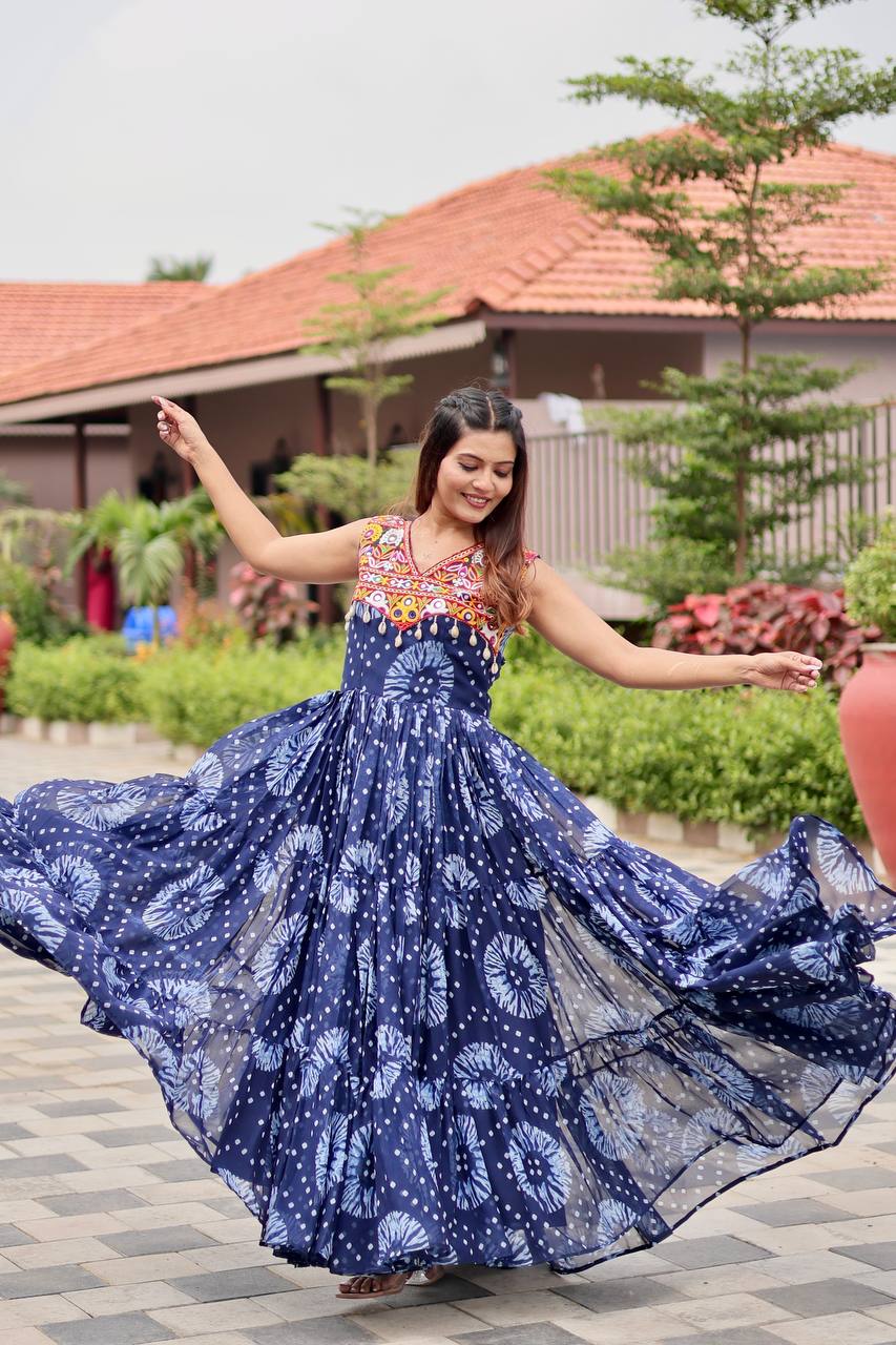 Navratri Special Blue Color Gamathi Work Gown