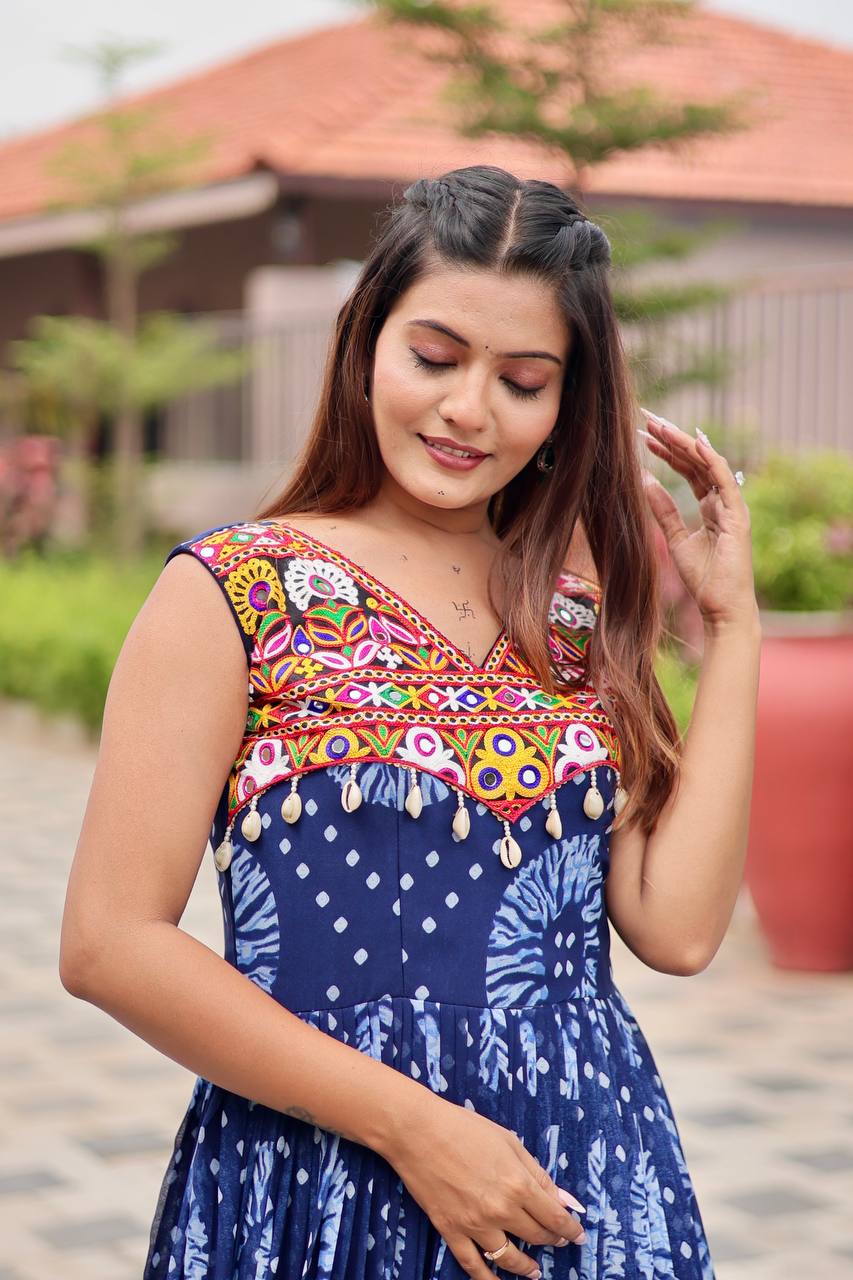 Navratri Special Blue Color Gamathi Work Gown
