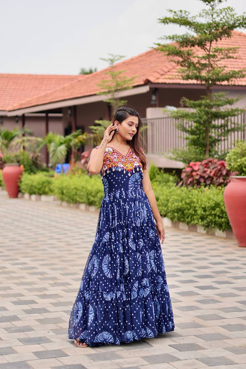Navratri Special Blue Color Gamathi Work Gown