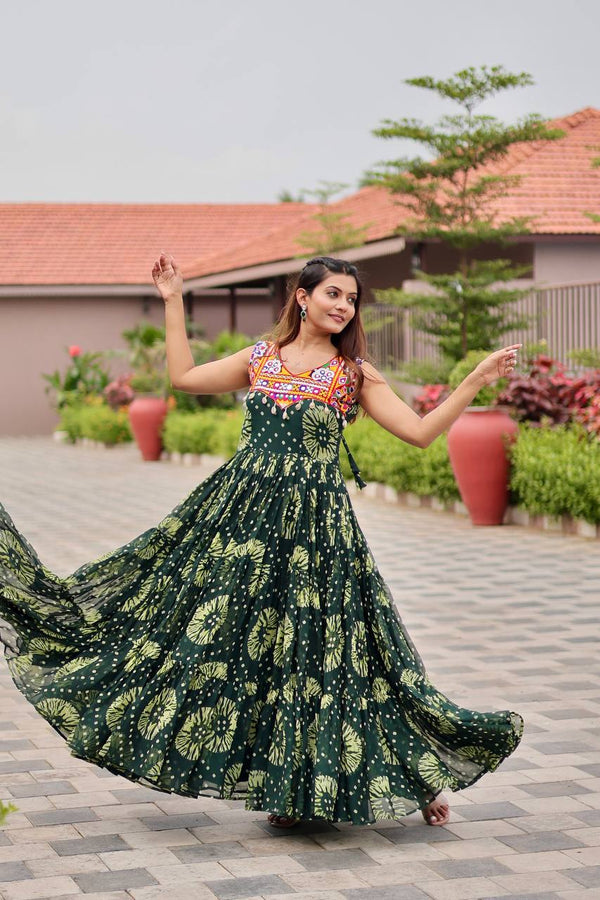 Navratri Special Green Color Gamathi Work Gown