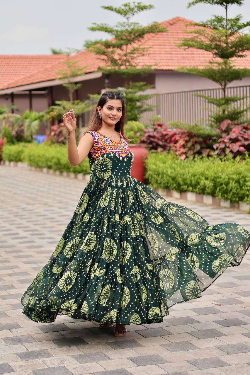 Navratri Special Green Color Gamathi Work Gown